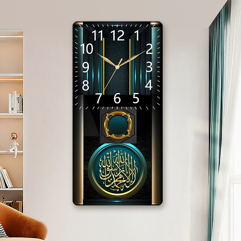 HilalHaven Emerald Majesty Islamic Shahada MDF Silent Sweep Rectangular Wall Clock - image 0