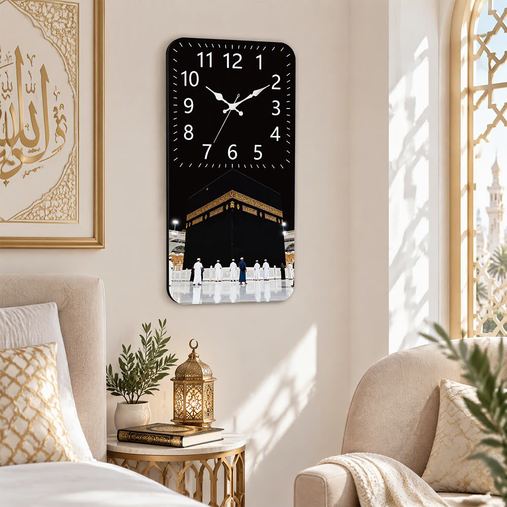 HilalHaven Night Tawaf Kaaba MDF Silent Sweep Rectangular Wall Clock - image 1