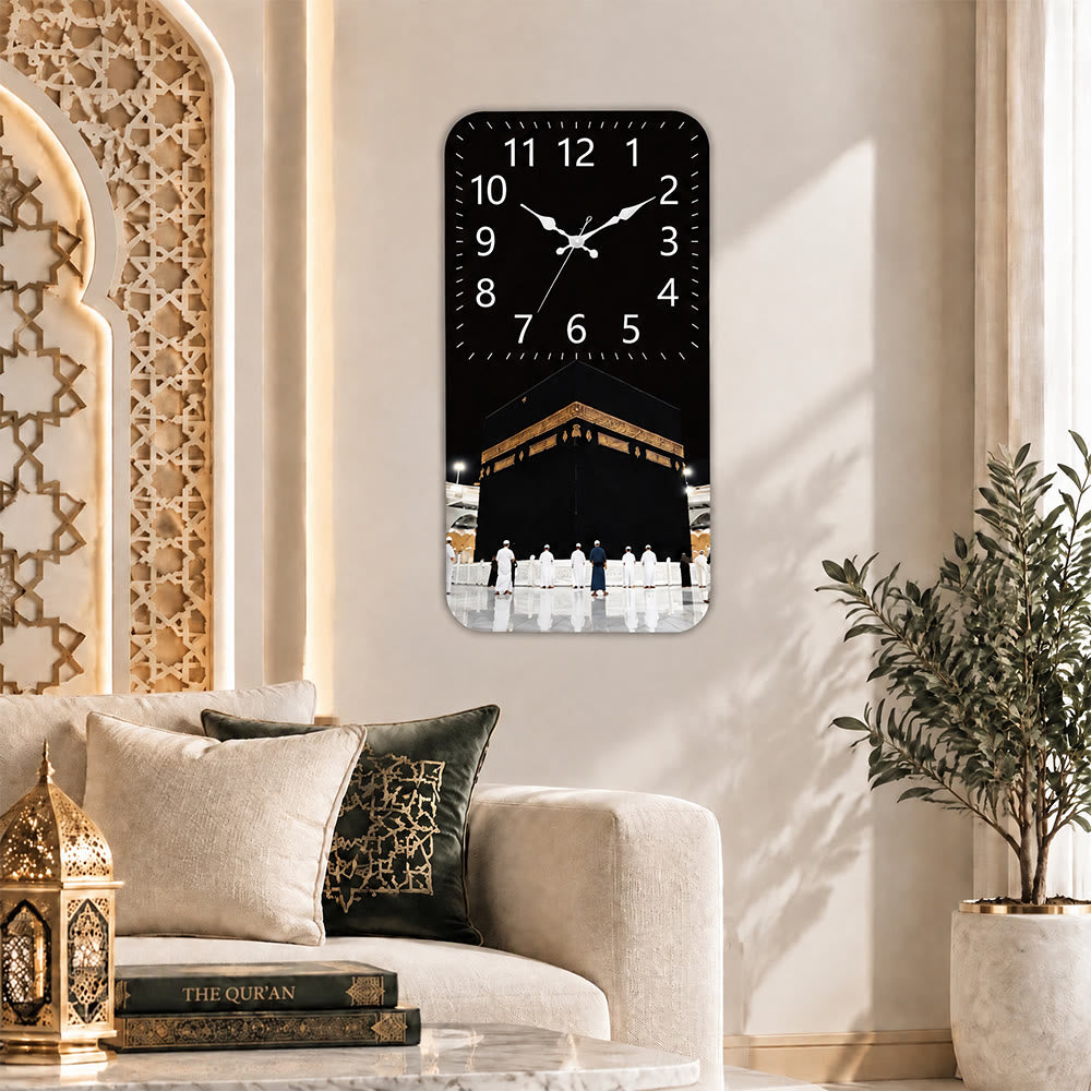 HilalHaven Night Tawaf Kaaba MDF Silent Sweep Rectangular Wall Clock - 11.81&