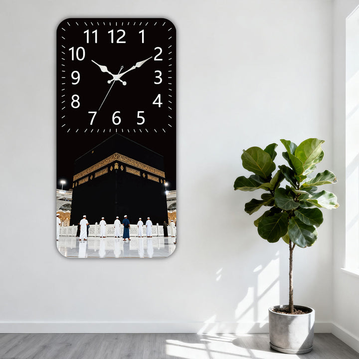 HilalHaven Night Tawaf Kaaba MDF Silent Sweep Rectangular Wall Clock - image 0