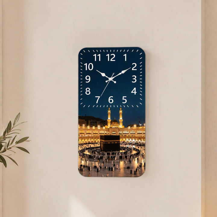 HilalHaven "Illuminated Makkah" Masjid Al-Haram Acrylic Silent Sweep Rectangular Wall Clock - image 2