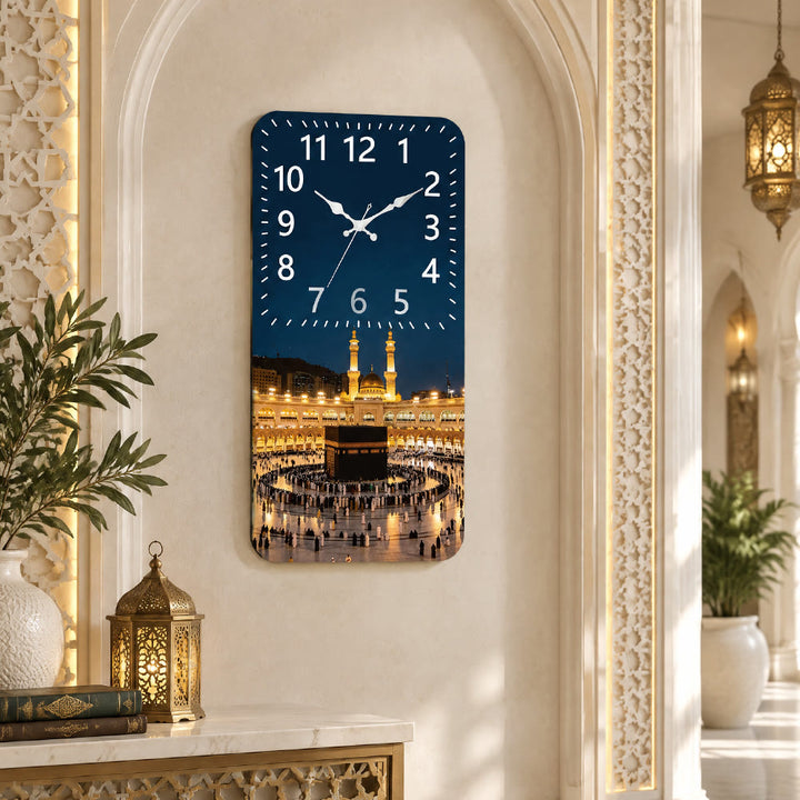 HilalHaven "Illuminated Makkah" Masjid Al-Haram Acrylic Silent Sweep Rectangular Wall Clock - image 0
