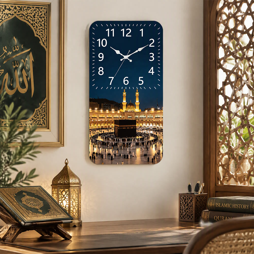 HilalHaven "Illuminated Makkah" Masjid Al-Haram Acrylic Silent Sweep Rectangular Wall Clock - 11.41''*22.44''/29*57CM - image 1