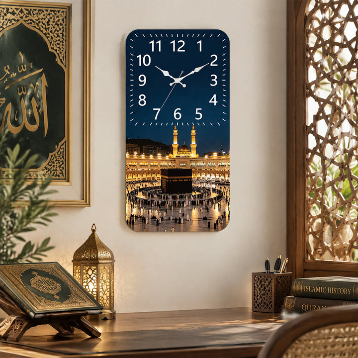 HilalHaven "Illuminated Makkah" Masjid Al-Haram Acrylic Silent Sweep Rectangular Wall Clock - 11.41&