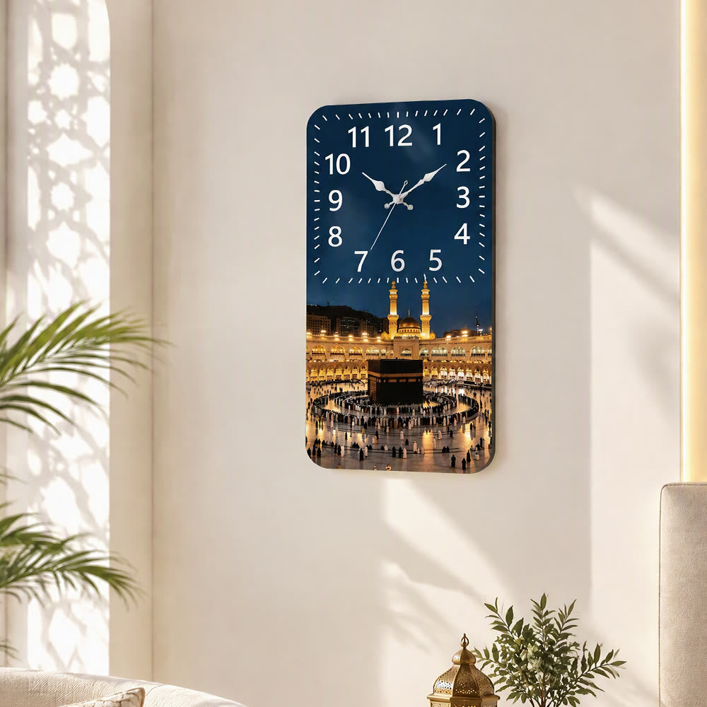 HilalHaven "Illuminated Makkah" Masjid Al-Haram Acrylic Silent Sweep Rectangular Wall Clock - image 3