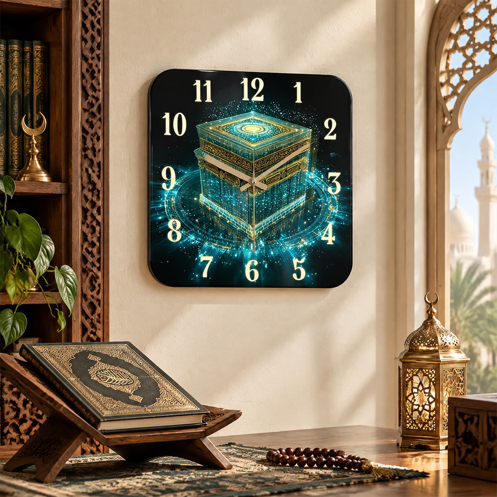 HilalHaven Ethereal Kaaba Light Islamic Sacred Square Acrylic Silent Decor Wall Clock - image 0
