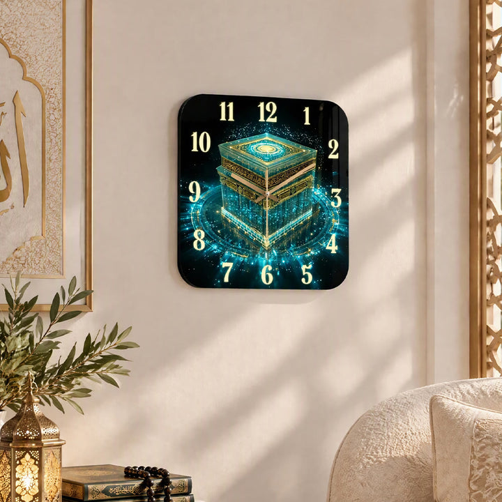 HilalHaven Ethereal Kaaba Light Islamic Sacred Square Acrylic Silent Decor Wall Clock - image 2