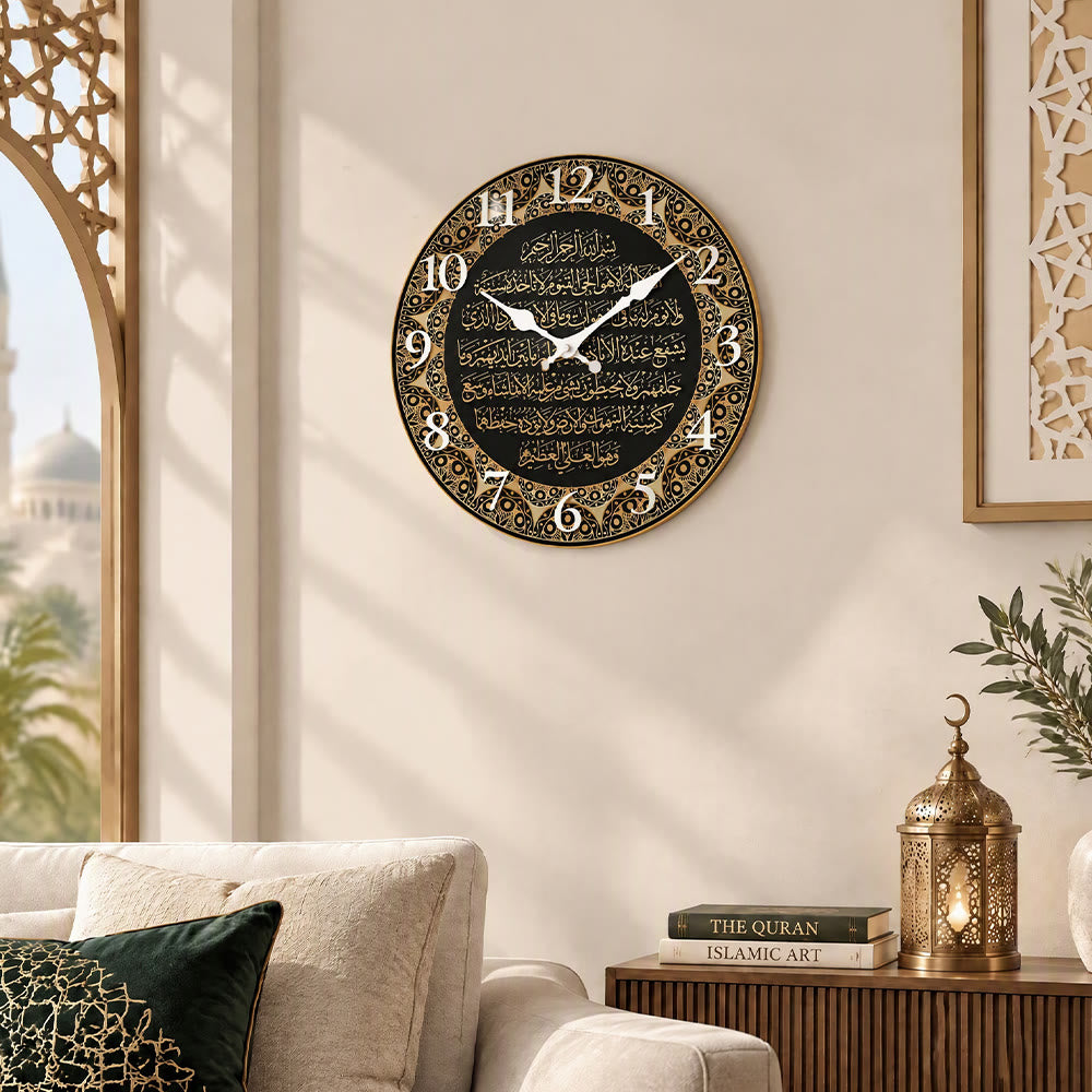HilalHaven Antique Sacred Script Islamic Art Round MDF Silent Decor Wall Clock - image 3