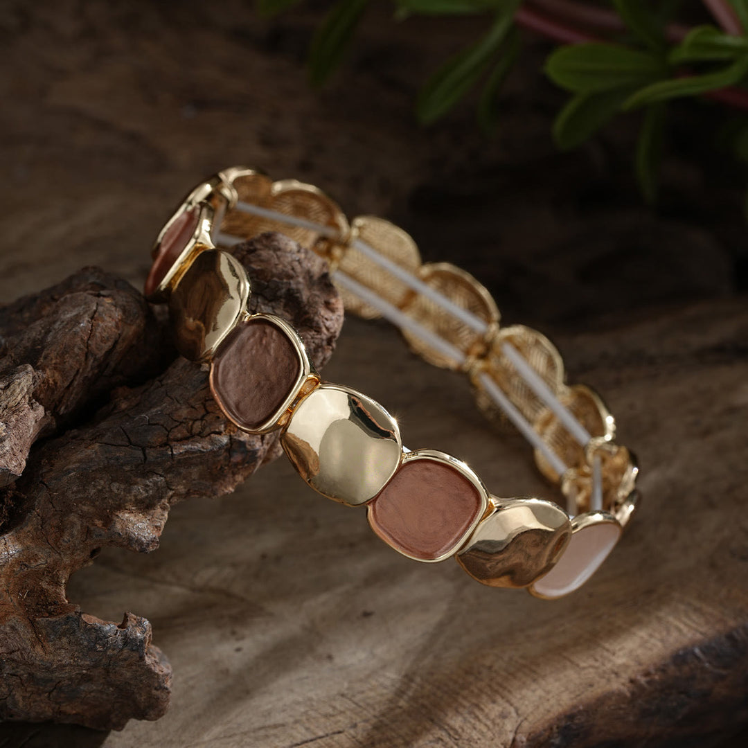 HilalHaven Pebble Hue Enamel Zinc Alloy Stretch Bracelet, Irregular Geometric Beaded Bangle - image 4