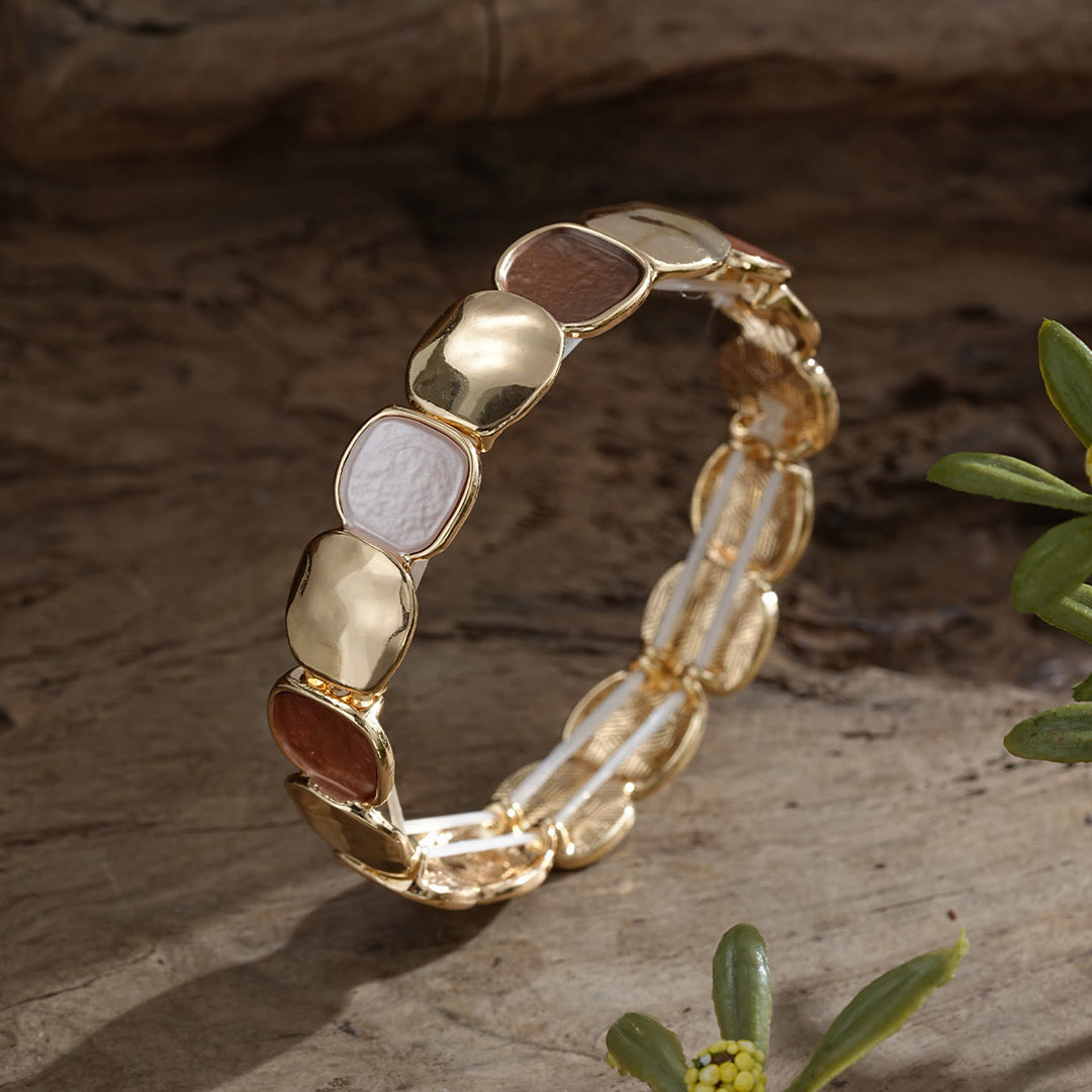 HilalHaven Pebble Hue Enamel Zinc Alloy Stretch Bracelet, Irregular Geometric Beaded Bangle - image 0
