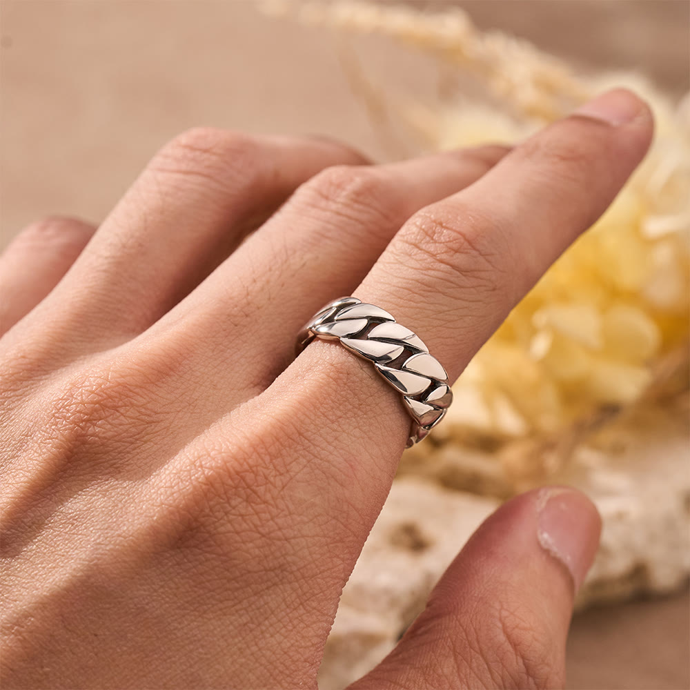 HilalHaven Chain Link Geometric Electroplated Metal Unisex Statement Ring - image 5
