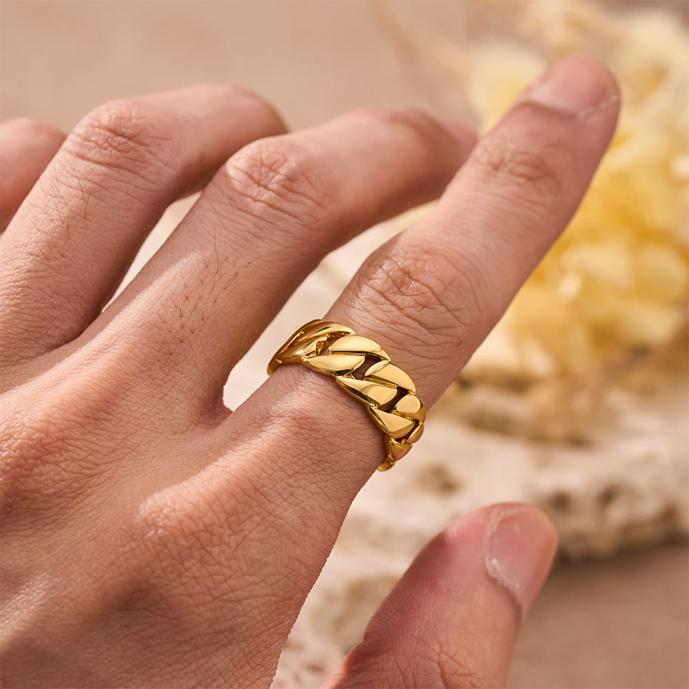 HilalHaven Chain Link Geometric Electroplated Metal Unisex Statement Ring - image 2