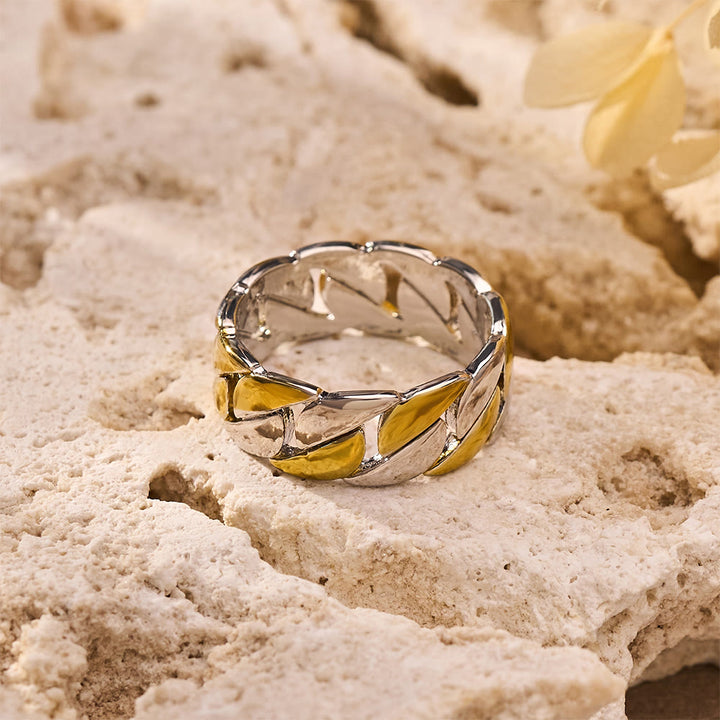 HilalHaven Chain Link Geometric Electroplated Metal Unisex Statement Ring - Golden&amp;Silver - US 6 - image 10
