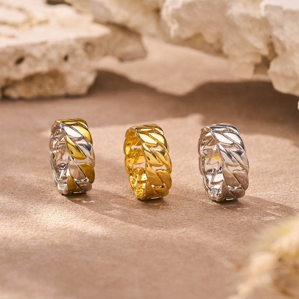 HilalHaven Chain Link Geometric Electroplated Metal Unisex Statement Ring - image 1
