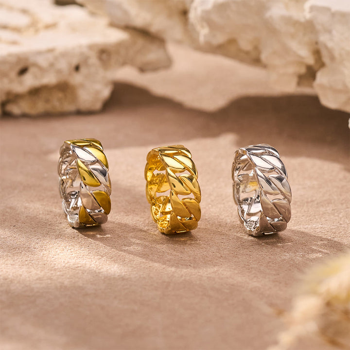 HilalHaven Chain Link Geometric Electroplated Metal Unisex Statement Ring - image 1