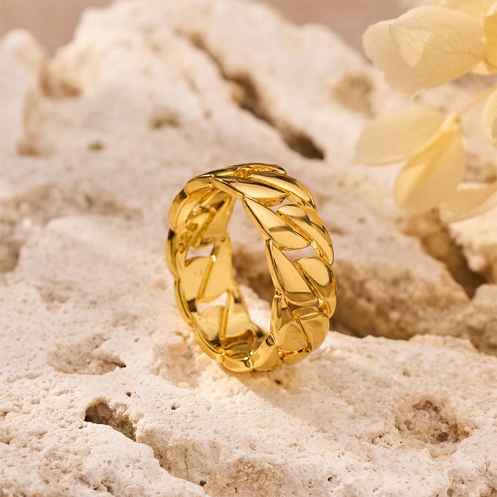 HilalHaven Chain Link Geometric Electroplated Metal Unisex Statement Ring - image 3