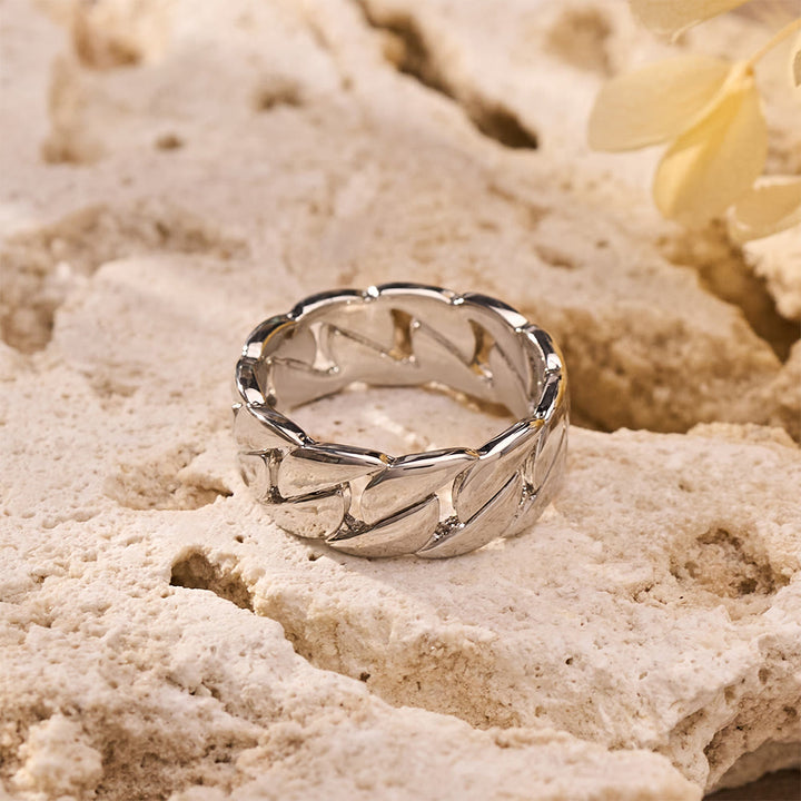 HilalHaven Chain Link Geometric Electroplated Metal Unisex Statement Ring - Silver - US 6 - image 7