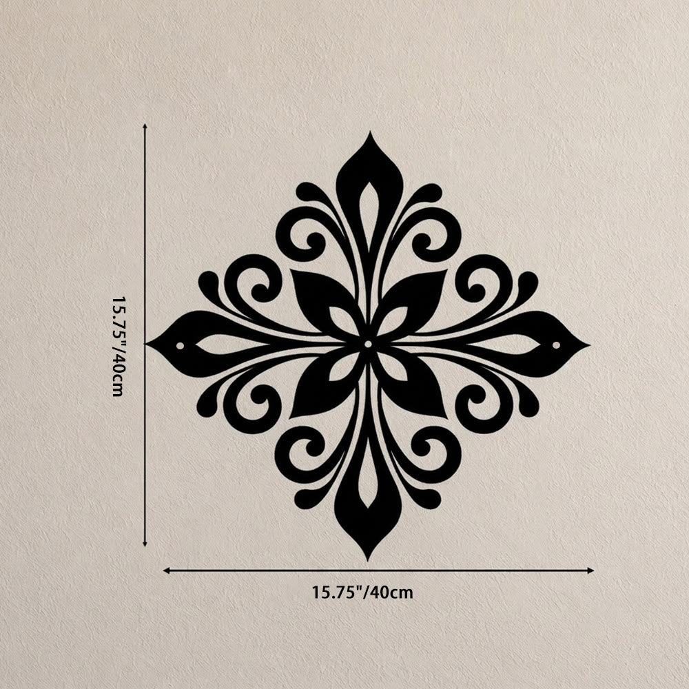 HilalHaven Arabesque Rhombus Floral Symmetry Hollow Metal Wall Art - Black - 15.75&