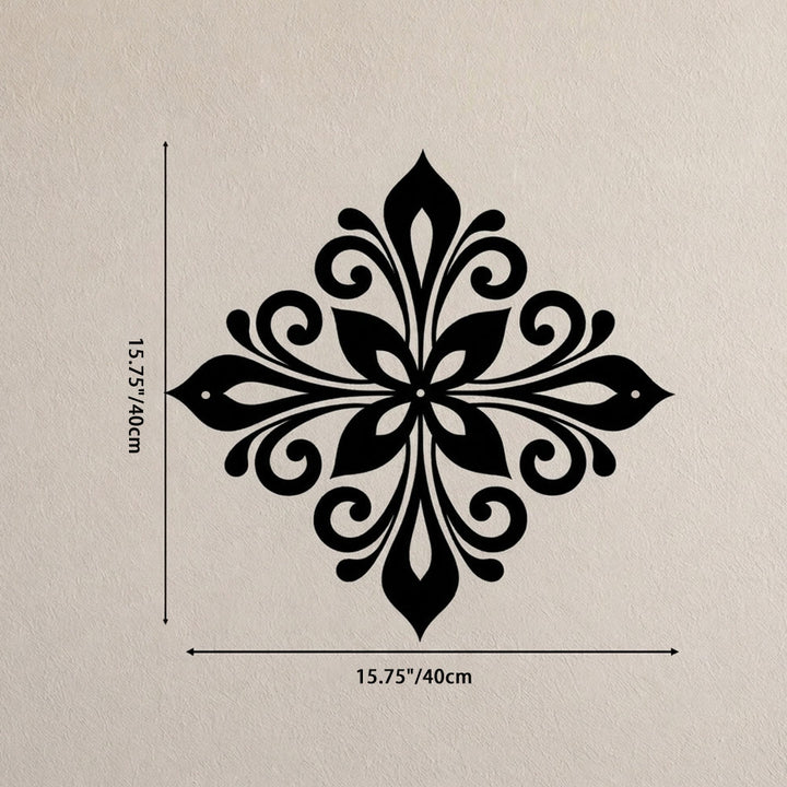 HilalHaven Arabesque Rhombus Floral Symmetry Hollow Metal Wall Art - Black - 15.75&