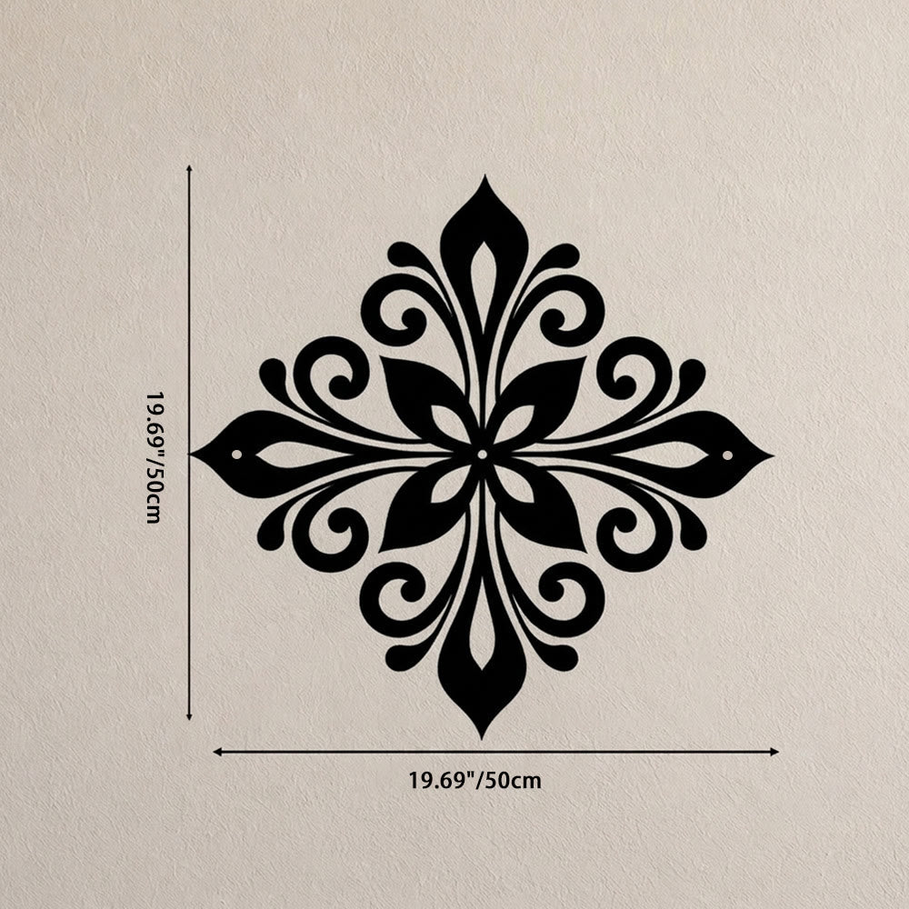 HilalHaven Arabesque Rhombus Floral Symmetry Hollow Metal Wall Art - Black - 19.68&