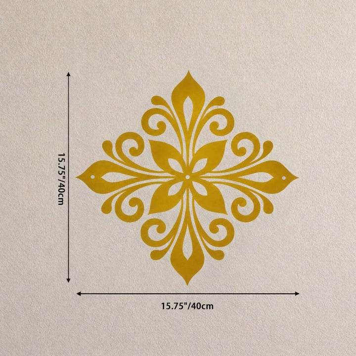 HilalHaven Arabesque Rhombus Floral Symmetry Hollow Metal Wall Art - Golden - 15.75&