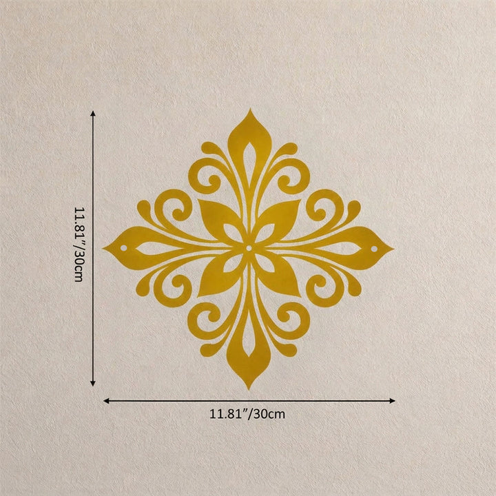 HilalHaven Arabesque Rhombus Floral Symmetry Hollow Metal Wall Art - Golden - 11.81&