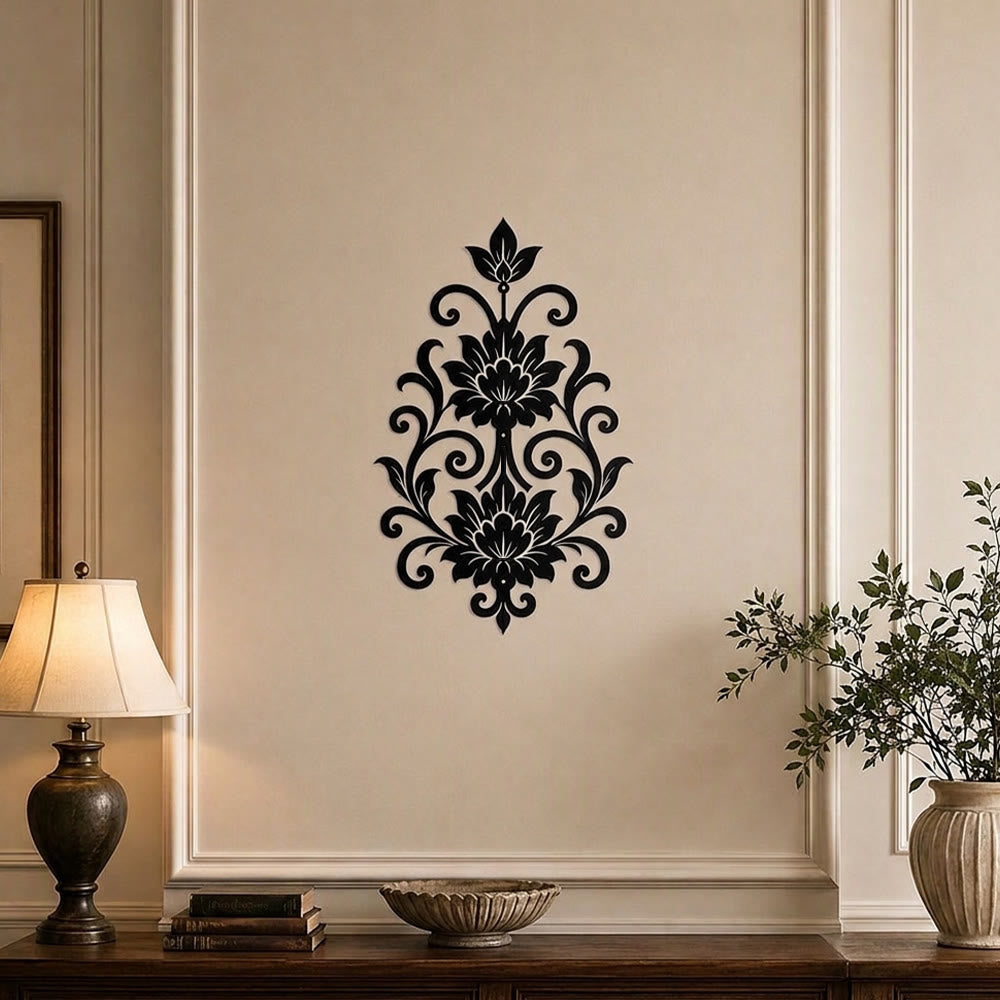 HilalHaven Arabesque Vertical Dual Lotus Scroll Hollow Metal Wall Art - image 1