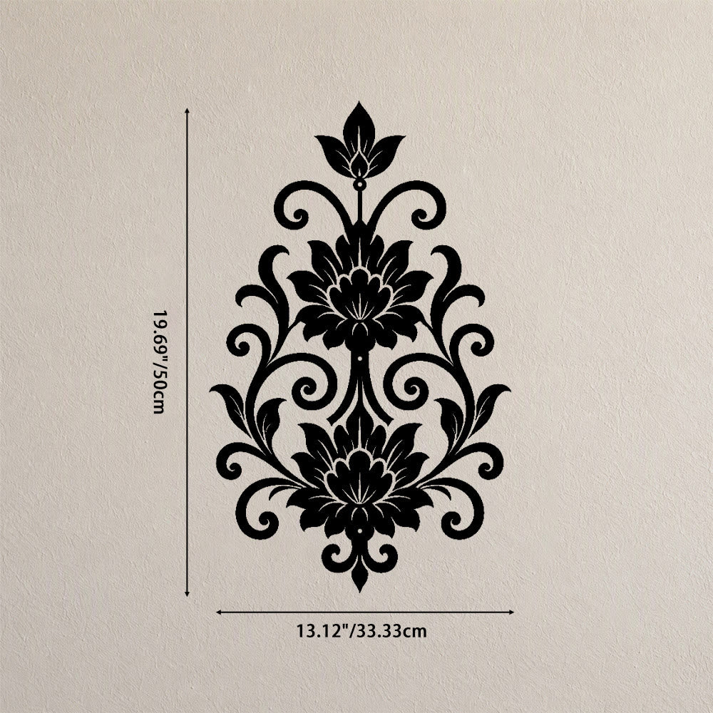 HilalHaven Arabesque Vertical Dual Lotus Scroll Hollow Metal Wall Art - Black - 13.12&