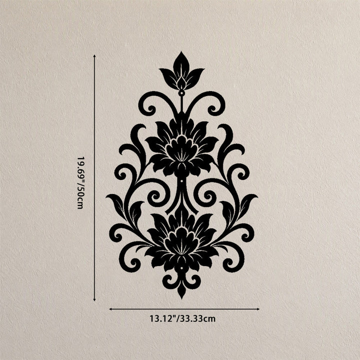 HilalHaven Arabesque Vertical Dual Lotus Scroll Hollow Metal Wall Art - Black - 13.12&