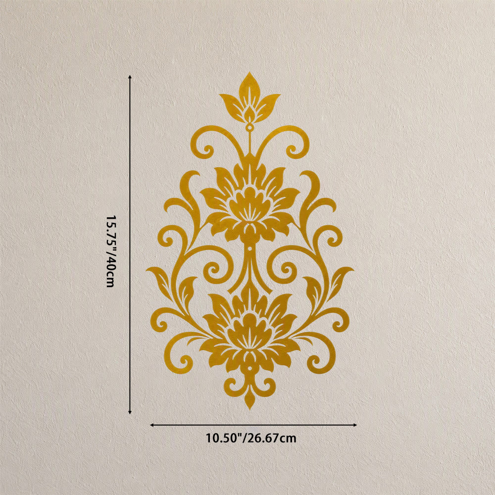 HilalHaven Arabesque Vertical Dual Lotus Scroll Hollow Metal Wall Art - Golden - 10.50&