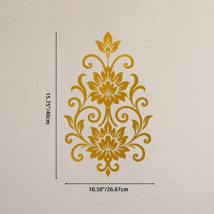 HilalHaven Arabesque Vertical Dual Lotus Scroll Hollow Metal Wall Art - Golden - 10.50&