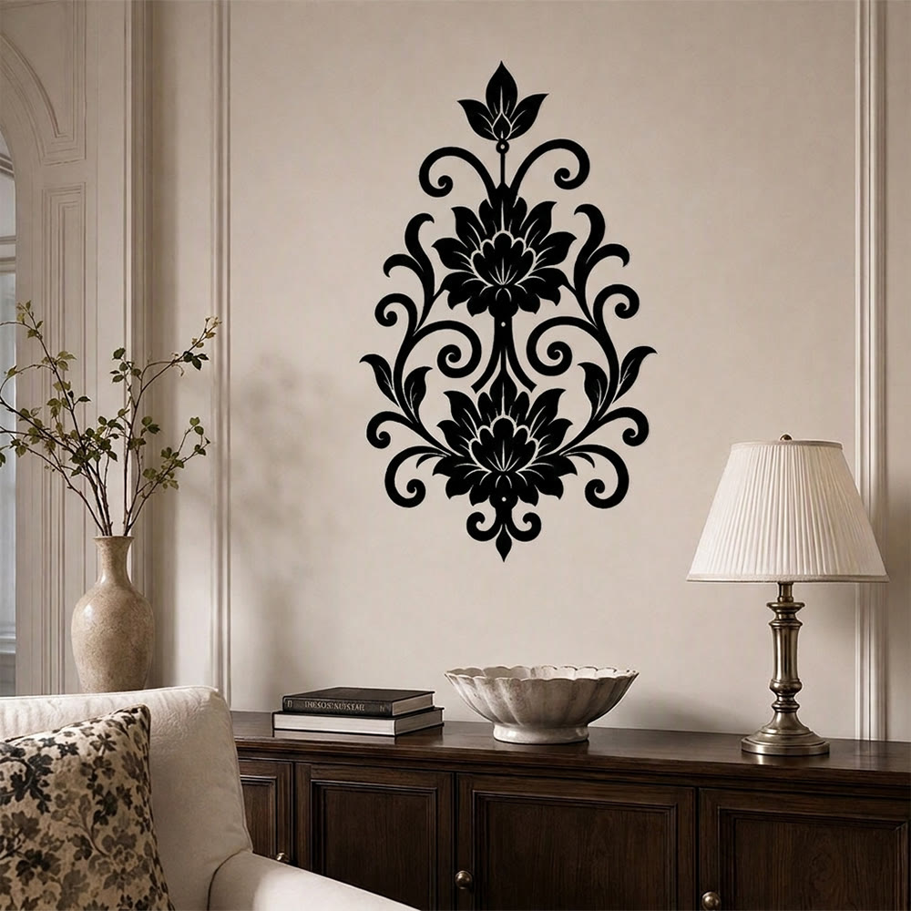 HilalHaven Arabesque Vertical Dual Lotus Scroll Hollow Metal Wall Art - image 0