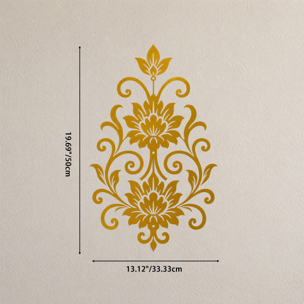 HilalHaven Arabesque Vertical Dual Lotus Scroll Hollow Metal Wall Art - Golden - 13.12&