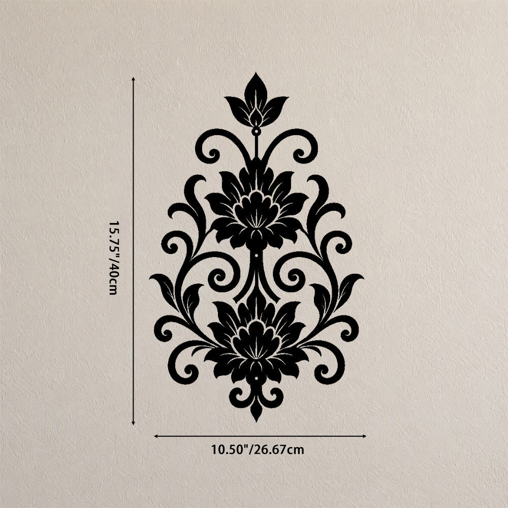 HilalHaven Arabesque Vertical Dual Lotus Scroll Hollow Metal Wall Art - Black - 10.50&