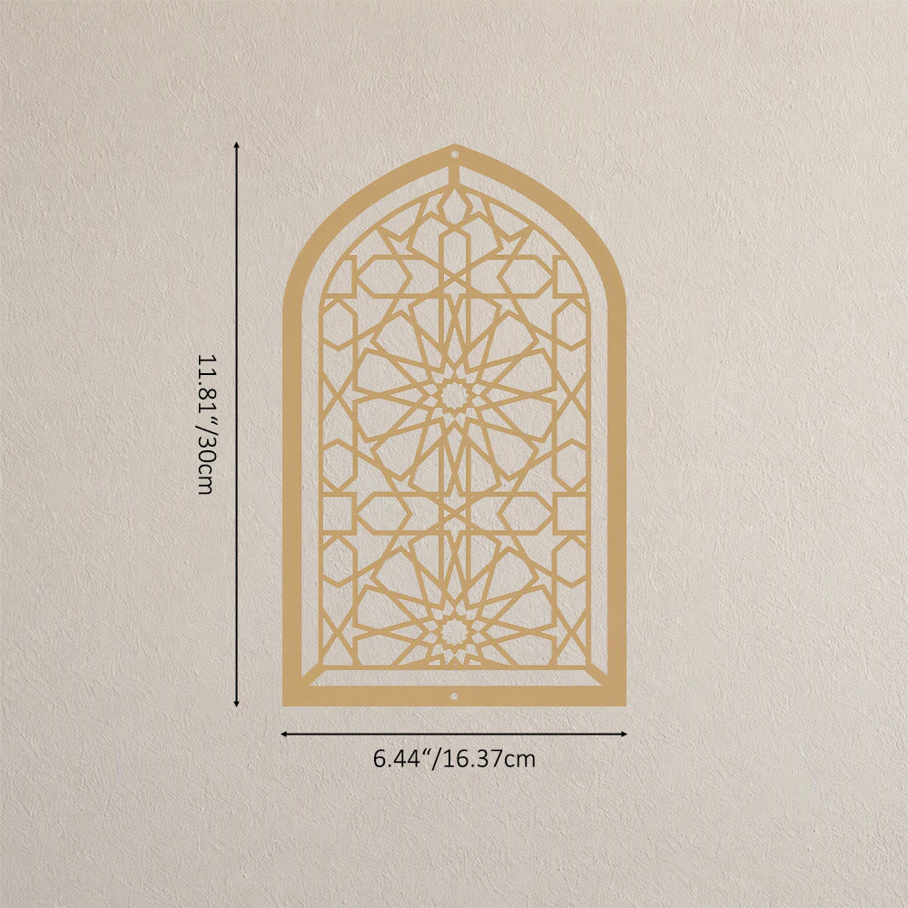 HilalHaven Arch Window Geometric Star Hollow Metal Wall Art - Golden - 6.44&