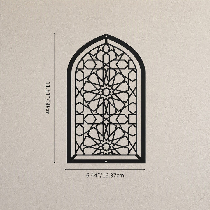 HilalHaven Arch Window Geometric Star Hollow Metal Wall Art - Black - 6.44&