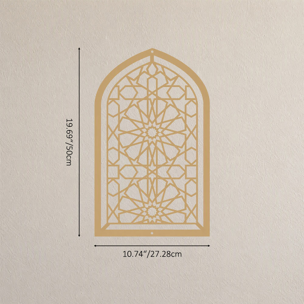 HilalHaven Arch Window Geometric Star Hollow Metal Wall Art - Golden - 10.74&