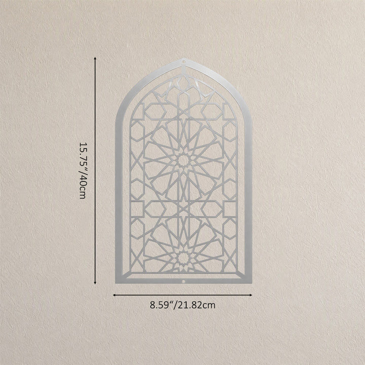 HilalHaven Arch Window Geometric Star Hollow Metal Wall Art - Silver - 8.59&