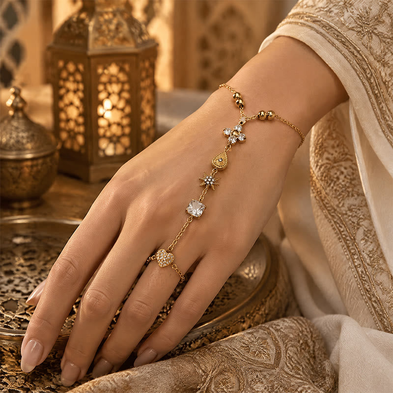 HilalHaven Golden Vein Zircon Draped Finger Hand Chain - image 5