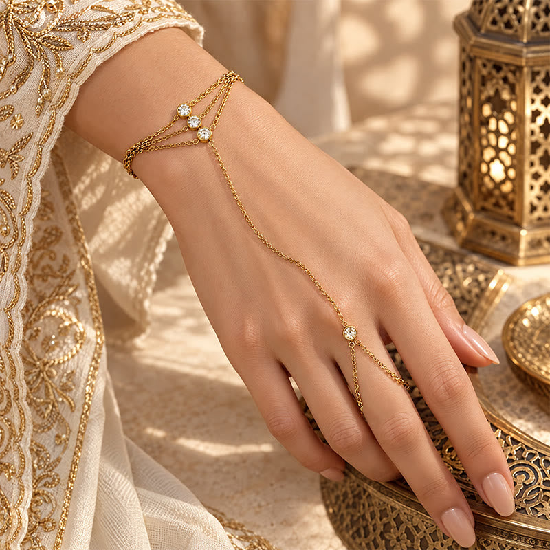 HilalHaven Golden Vein Zircon Draped Finger Hand Chain - image 0