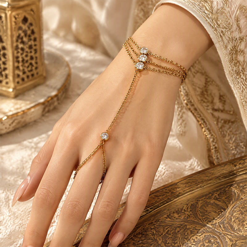 HilalHaven Golden Vein Zircon Draped Finger Hand Chain - image 1
