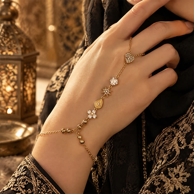 HilalHaven Golden Vein Zircon Draped Finger Hand Chain - image 4