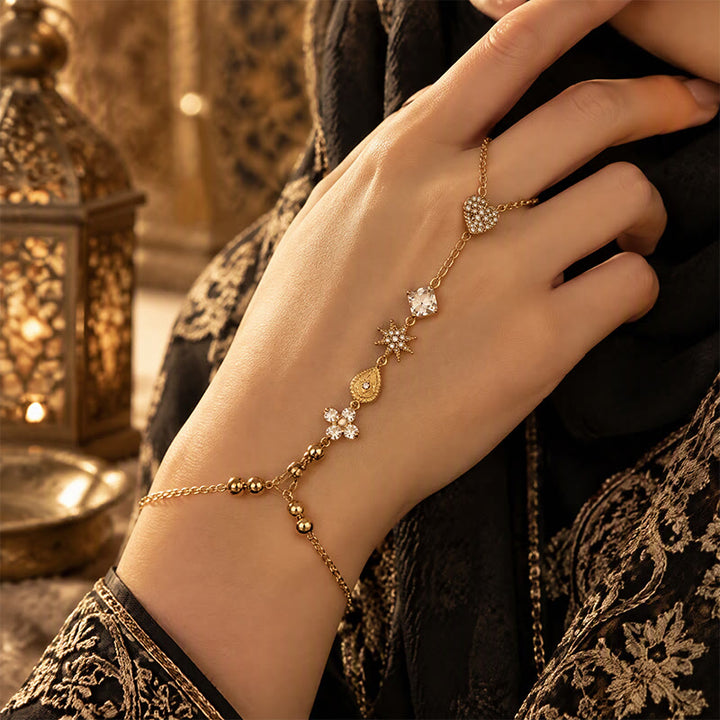 HilalHaven Golden Vein Zircon Draped Finger Hand Chain - image 4