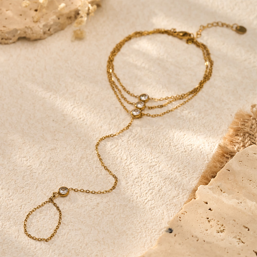 HilalHaven Golden Vein Zircon Draped Finger Hand Chain - Style1 - image 3
