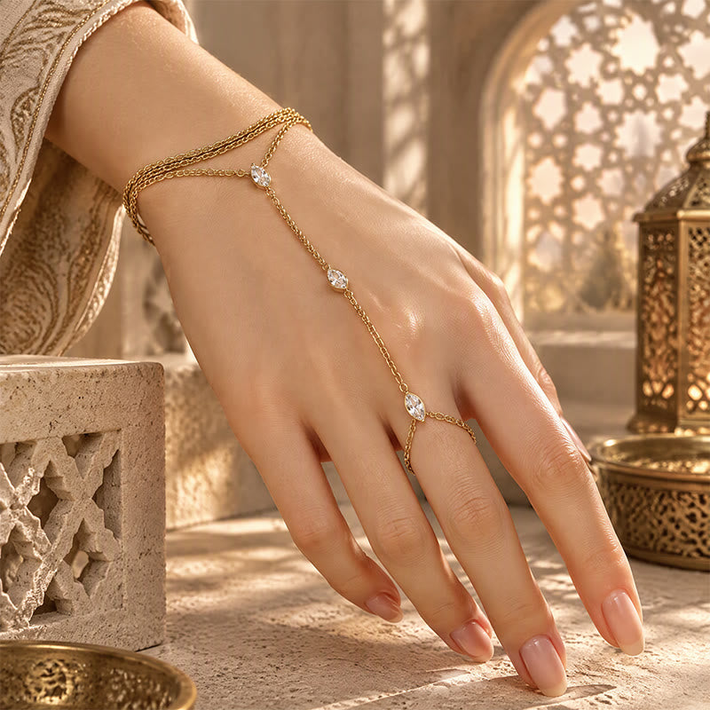 HilalHaven Golden Vein Zircon Draped Finger Hand Chain - image 9