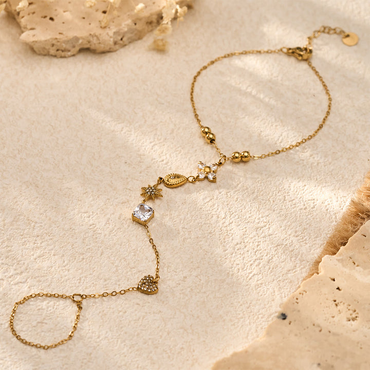 HilalHaven Golden Vein Zircon Draped Finger Hand Chain - image 7