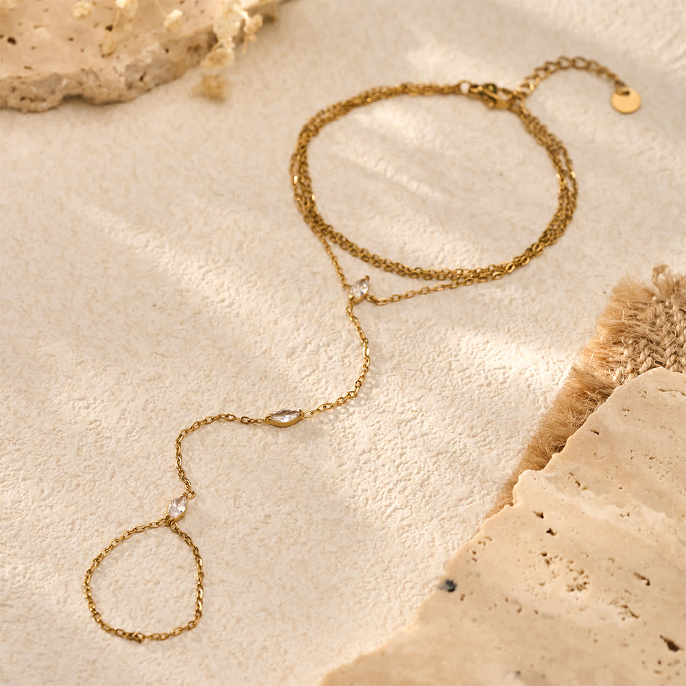 HilalHaven Golden Vein Zircon Draped Finger Hand Chain - image 11