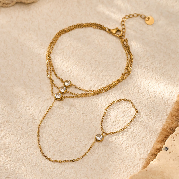 HilalHaven Golden Vein Zircon Draped Finger Hand Chain - image 2