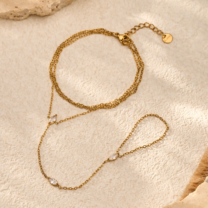 HilalHaven Golden Vein Zircon Draped Finger Hand Chain - image 12