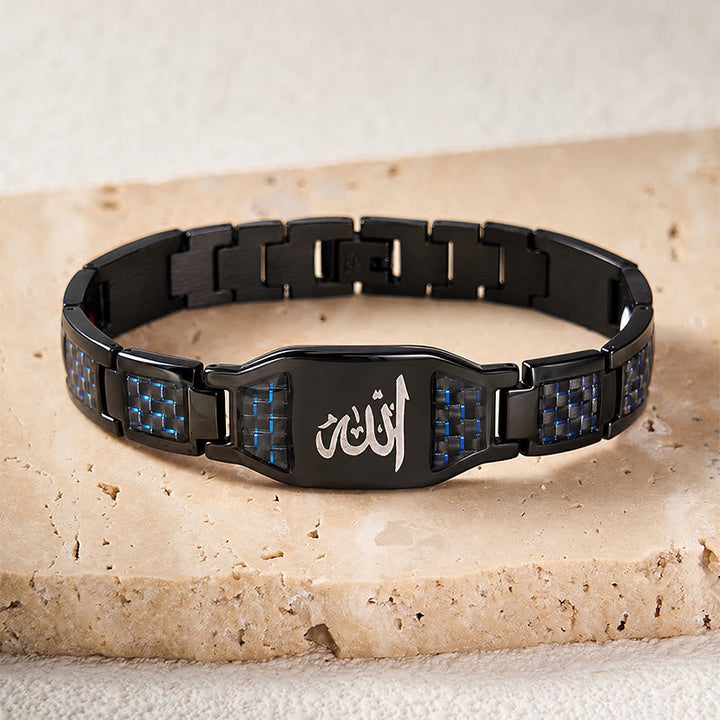 HilalHaven Allah Faith Bond Islamic Carbon Fiber Stainless Steel Link Bracelet - image 16